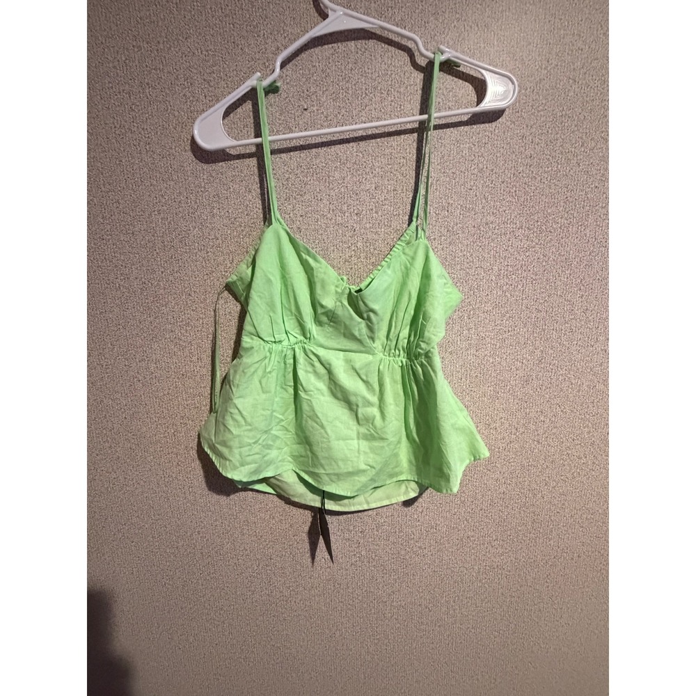 Le Lis Collection Women Lime Green Peplum Cami Top Open Back Tie Medium NWT